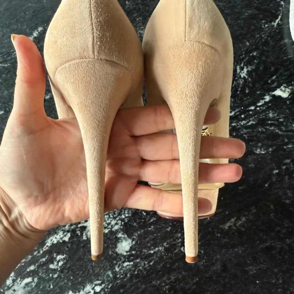 Charlotte Olympia DOLLY Platform Pumps Heels BLUSH NUDE Suede Shoes Womens 41